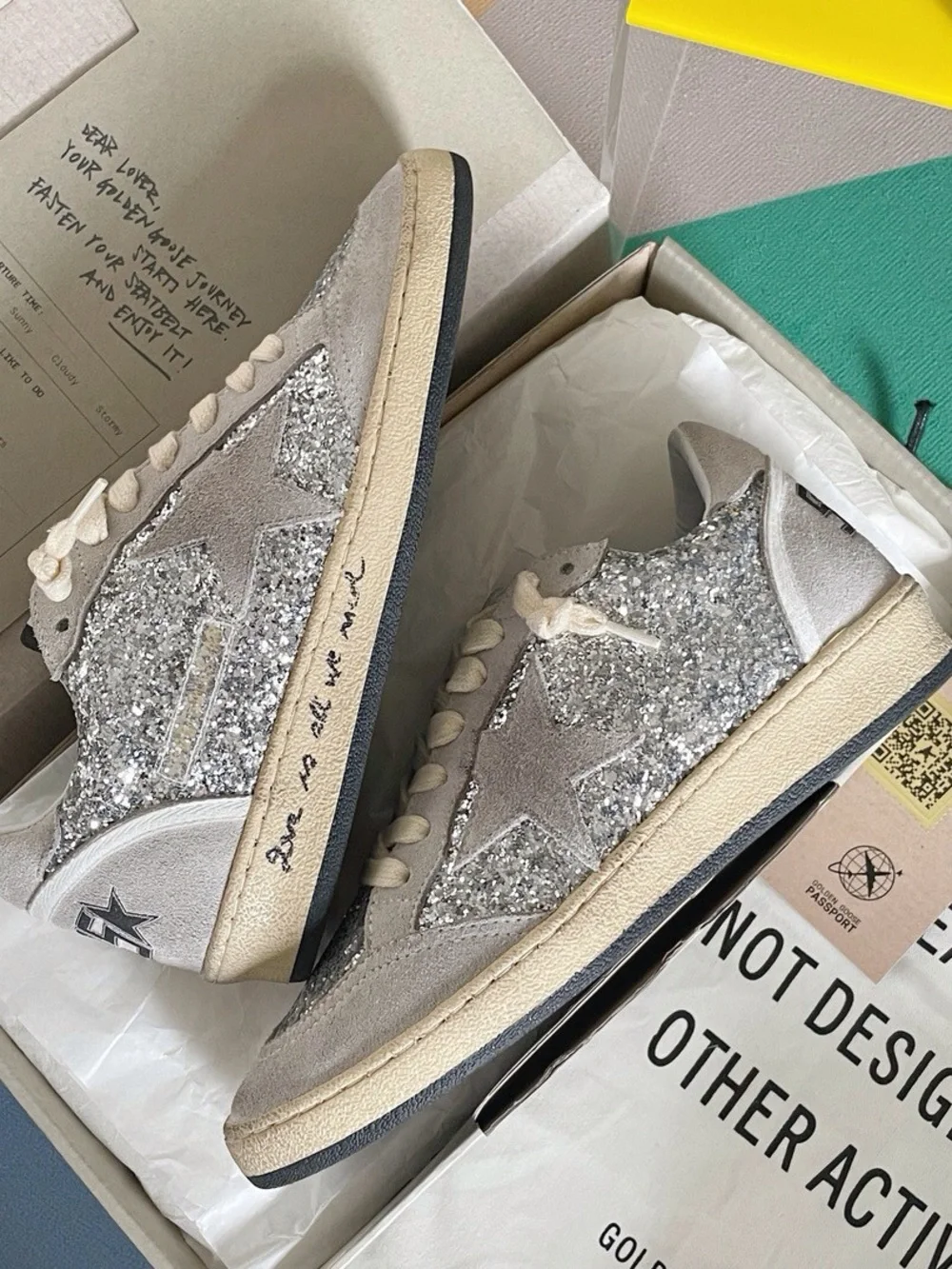 Silver Glitter Low-Top Sneakers for Women
